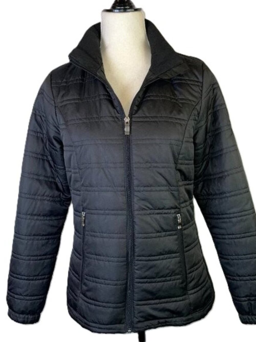 ZeroXposur Black Puffer Jacket Quilted Funnel Neck Flannel Lined Size S